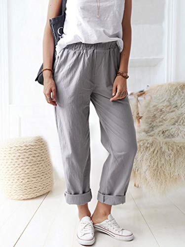 Wrolem Women'S Straight Pants Elastic Waist Casual Trousers Pants With Pockets Khaki thumb #3