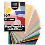OfficeTree 60x Papel Cebolla Colores A4 130g/m² - 20 Colores - Extra fuerte e imprimible - Papel Vegetal A4 - Tracing Paper - Papeles de Calco Transparente
