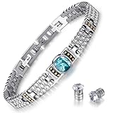 RainSo Women's Bracelet Enique Blue Gemstone Design Magnetic Bracelets Crystal Inlaid Earrings for Women Wristband with 3 Smarter Buckle Adjustable with Gift Box