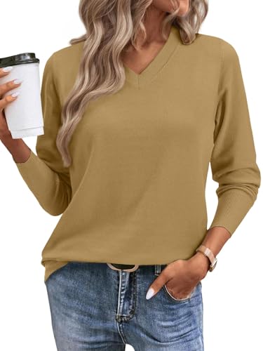 CheChury Jersey Mujer Invierno Elegante Sueter Mujer Manga Larga Camiseta Jersey Fino Otoño Primavera Jerséis Cuello en V Suéter de Punto Pullover Ligero Sueter Talla Grande Sweater Casual Suaves Tops