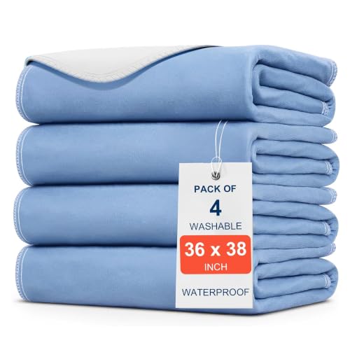 Image of 4 Pack 36 inch x 38 inch Large Absorbency Incontinence Bed Pads - Quick Drying Washable and Reusable Underpads for Kids, Adults, Elderly Dogs and Pets, Pee Mattress Protective Pad for Bed, Couch, Sofa, Floor