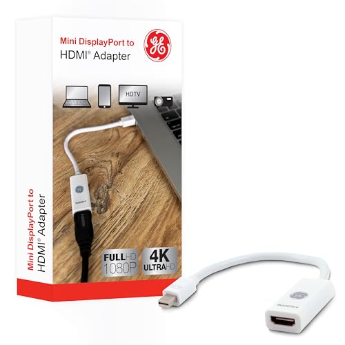 GE Mini DisplayPort Thunderbolt to HDMI Adapter, Compatible with Apple iMac, MacBook and PC, Supports Full HD 1080P and 4K Ultra HD, White, 33589 by GE - Used condition - US$5.49