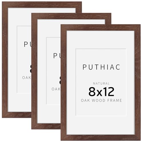 8x12 Oak Wood Picture Frams - Minimalist 8x12 Oak Wood Frames, 8"x12" Picture Frame Wood, Natural Solid Wooden Picture Frames for Wall Art Photo and Prints(3 Pack, Walnut)