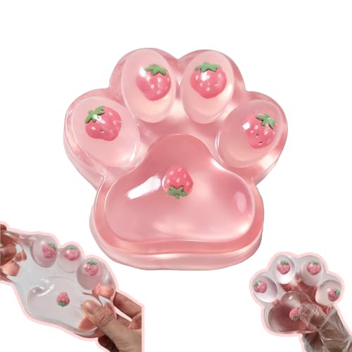 Chicooan Large Cat Paw Taba Squishy Big Squeeze Toys 5-inch Strawberry Pink Cute Fufu Squishy Sensory Stress Relief Fidget Toys for Party Favors Sensory Anxiety Toys for Adults (Strawberry)