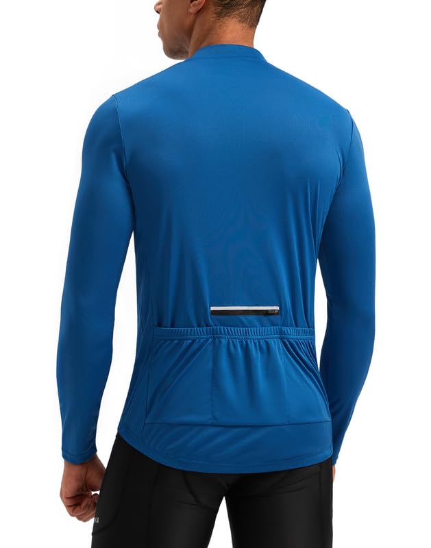 Bikewa Men's Cycling Jersey with 3+1 Rear Zipper Pockets Long Sleeve Moisture Wicking UPF 50+ Half Zip Riding Bike Shirts
