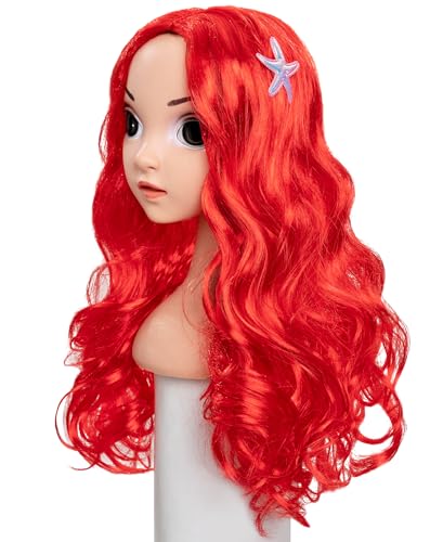Funna Mermaid Wig for Girls Costume Accessories Halloween Princess Cosplay Long Curly Red M