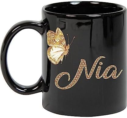 Maynard Ruiz Coffee Mug Personalized Nia Name Customized Mug with Name Gold Butterfly Text Mug Gift for Women, Her, Girl 11oz Black Mug 865017 207791