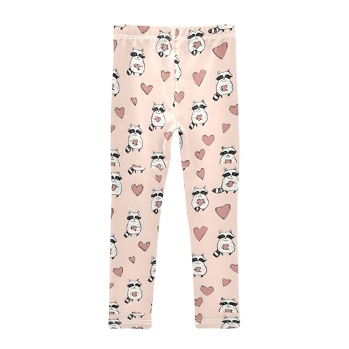 Cute Doodle Raccoon Heart Girls Leggings Soft Stretch Workout Yoga Dance Pants for Kids Casual Tights2
