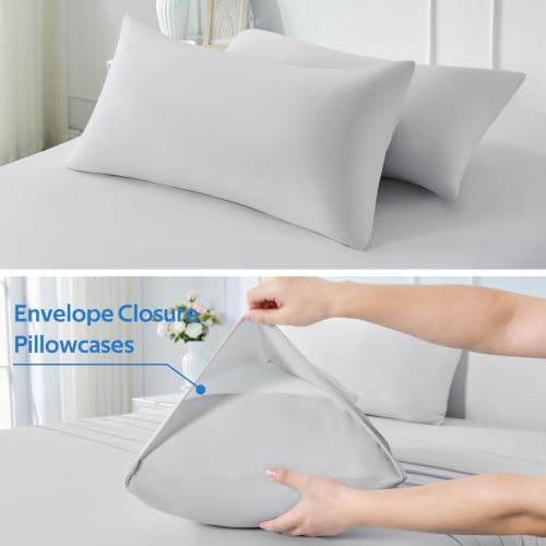 Image of Ice Fabric Cooling Pillowcases 2 Pack, Q-Max>0.5 Coolmax Pillow Cases with Envelope Closure, Silky Soft and Breathable Pillow Covers for Hot Sleepers, Fits King Size Pillows (20x36 Inches), Grey