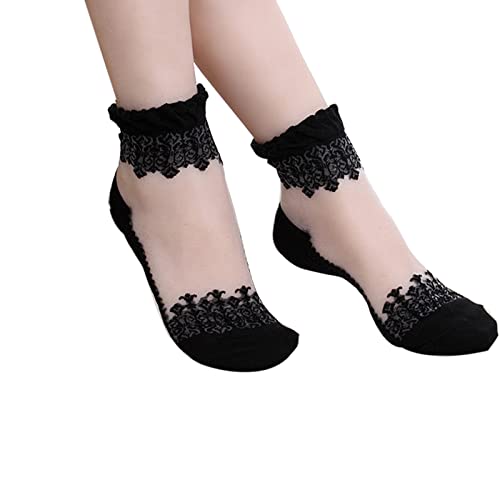 Image of 3 Pairs Ultra Thin Transparent Lace Elastic Sheer Short Socks for Women