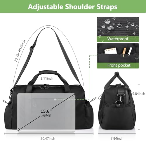 FOREGOER Weekender Travel Bag with Laptop Compartment 26L, 20×10×8 Personal Item Duffle Bag, Waterproof Nylon Carry-On Overnight Travel Bag for women men, Hospital Bag for Labor and Delivery(Black)4
