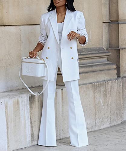 2 Piece Outfits for Women - Lapel Collar Long Sleeve Blazer with Pants Casual Business Pants Suit Sets4