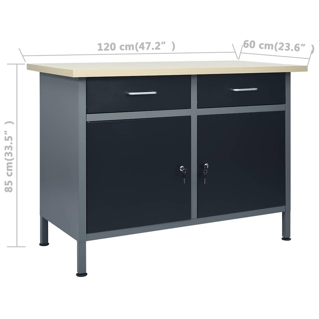 Banco da lavoro con 3 pareti degli attrezzi e armadietto da parete, set da officina con cassetti chiudibile a chiave, in acciaio e legno, 120 x 60 x 85 cm