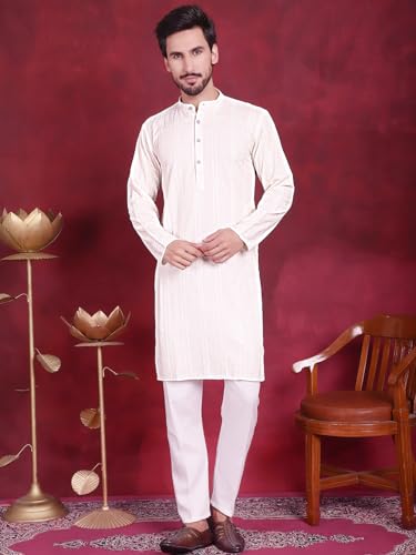 Image of Jompers Men's Regular Fit Rayon Sequins Chikankari Embroidered Kurtas