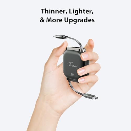 Image of Techie Type-C to Type-C Retractable Cable Black 60W USB-PD Fast Charging 1m Flat TPE Copper Cable for Smartphones, Tablets & Laptops