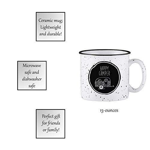 Happy Camper Ceramic Campfire Mug, 13-Ounce