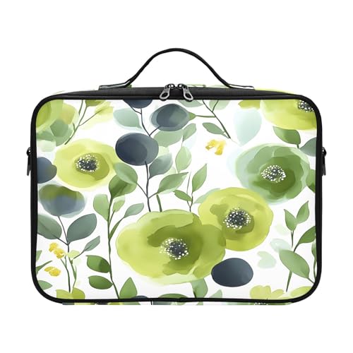 zyrtty Travel Makeup Train Case Flowers Green Leaves Pattern Cosmetic Organizer Portable Storage Bag with Adjustable Dividers for Cosmetics Brushes Toiletry Jewelry Digital Accessories