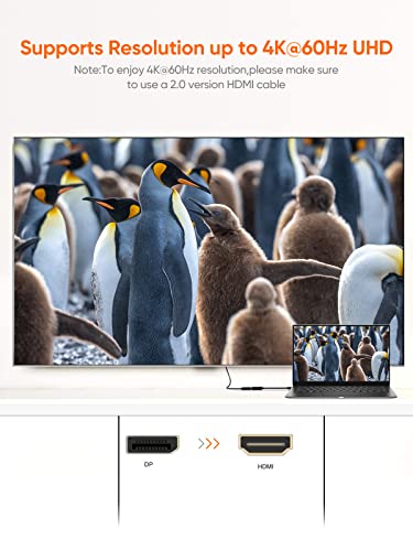 Image of CableCreation Active DP to HDMI Adapter 4K@60Hz, DisplayPort Male to HDMI Female Adapter, Compaitble with Projector, Laptop, Monitor, TV, PC, Graphic Cards, Black