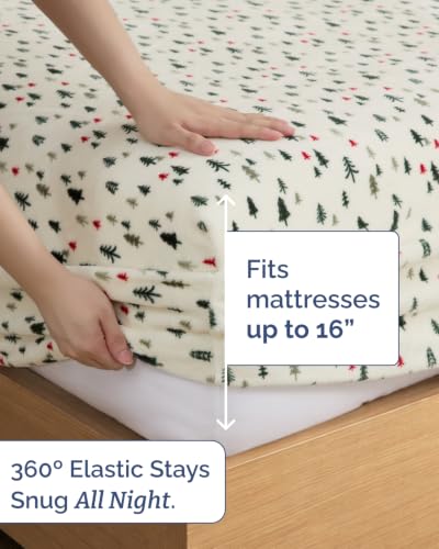 Image of Fleece Sheets Twin XL Size Set - 3-Piece Velvet Flannel Sheet Set - Trees