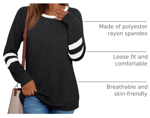 Image of AUTOMET Womens Color Block Long Sleeve Shirts Oversized Crewneck Casual Top