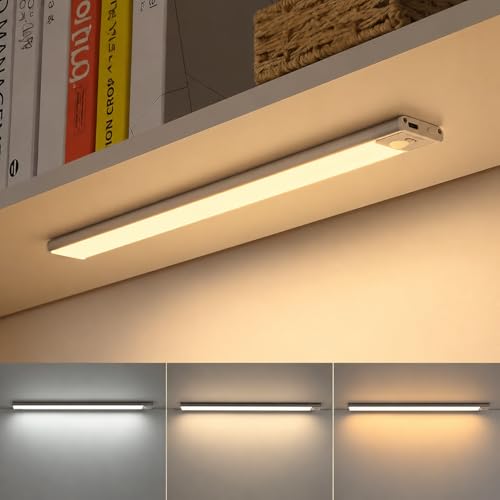 Image of FLYNGO Motion Sensor Under Cabinet LED Light, 3 Color Modes Wireless Rechargeable Closet Light with Stepless Dimming for Under Counter, Kitchen, Cabinet, Wardrobe, Bedroom, Cupboard (30 CM)