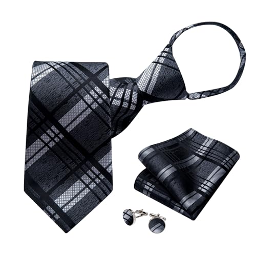Image of DiBanGu Mens Zipper Ties Silk Adjustable Necktie Pocket Square