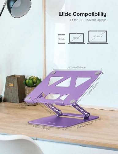 Image of Aoviho Adjustable Laptop Stand for Desk,Portable Laptop Stand Holder and Riser,Foldable Aluminum Notebook Computer Stands for MacBook Air Pro HP Lenovo Dell Samsung Chromebook, 10-15.6 inch, Purple