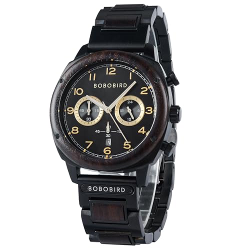 Montre en bois pour homme 2win chronographe militaire noir élégant