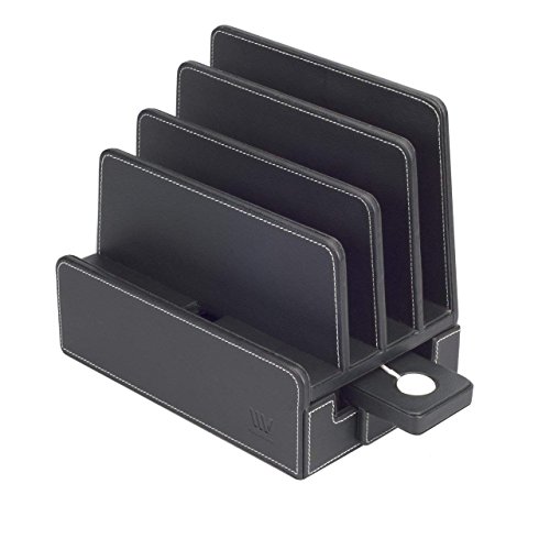 MobileVision Slim Black Faux Leather Executive Stand with Adapter for Compatible Apple Watch Combo for Docking Watch, Smartphones, Tablets, Laptops