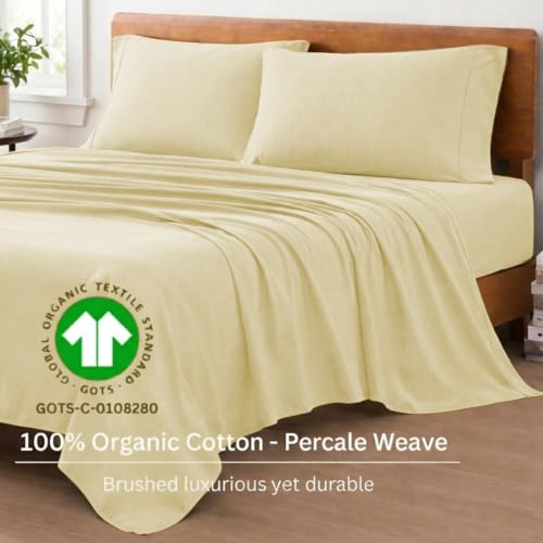 Image of LANE LINEN 100% Organic Cotton Fitted Bedsheet for Double Bed - Vanilla