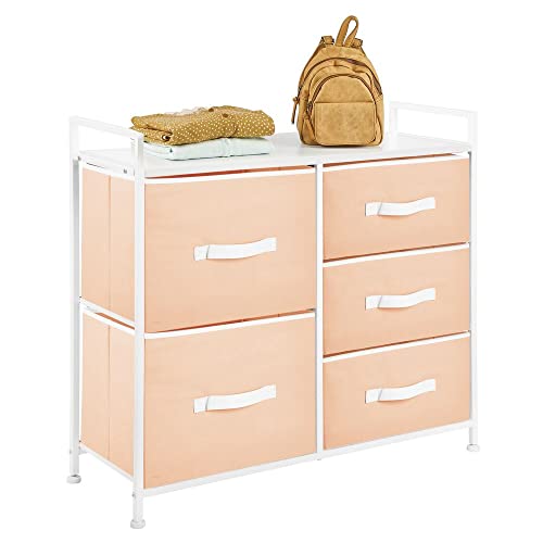 mDesign 30.03´´ High Steel Frame/Wood Top Storage Dresser Furniture Unit - 5 Removable Fabric Drawers - Tall Bureau Organizer for Bedroom, Living Room, Closet - Jane Collection - Cantaloupe Peach/White