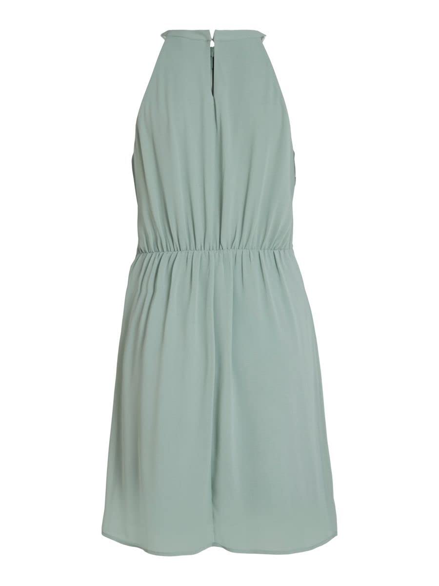 Vila Women's Green Milieu / Detail: Elastic Vimilina Halterneck Dress/Su-Noos Dress, Green Milieu/Detail: Elastic, 40, Green Milieu/Detail: Elastic, 14