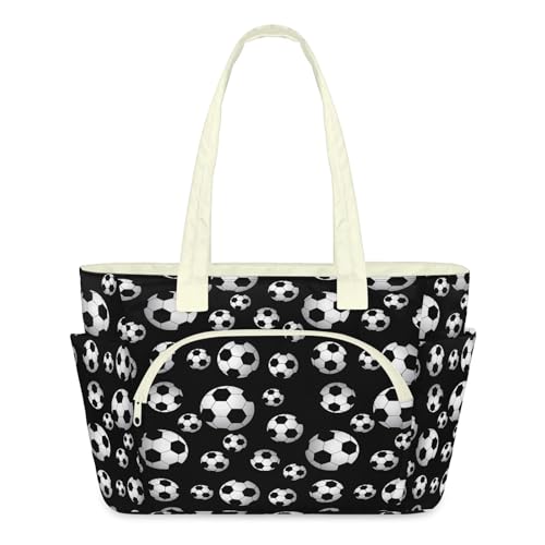 Sac fourre-tout football noir et blanc pour femme - Grand sac matelassé zippé