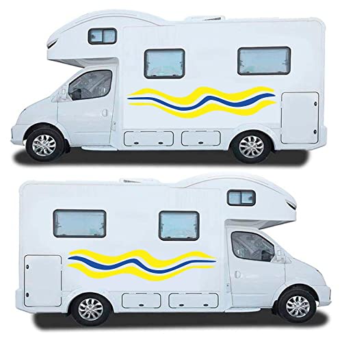 Caravan, Camper, Van or Car Vinyl Decal Stickers for Exterior Vehicle Side Strips (Yellow and Blue Strip, Small)