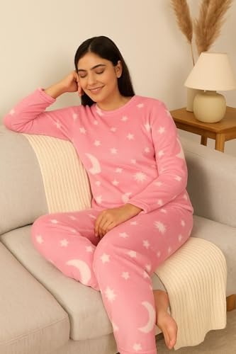 Image of CAMEY Womens Winter Full Sleeve Top and Pajama Pants Regular Fit Night Suit Round Neck Top and Pyjama Set Ladies Night Dress
