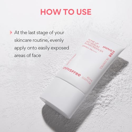 Image of Innisfree Tone Up No Sebum Tinted Sunscreen 60ml with SPF 50+ PA++++ | Oil Control & Matte Finish, UV Protection, Clean Formula | Korean Sunscreen for Oily Skin, Non-Greasy, Sweat-Resistant