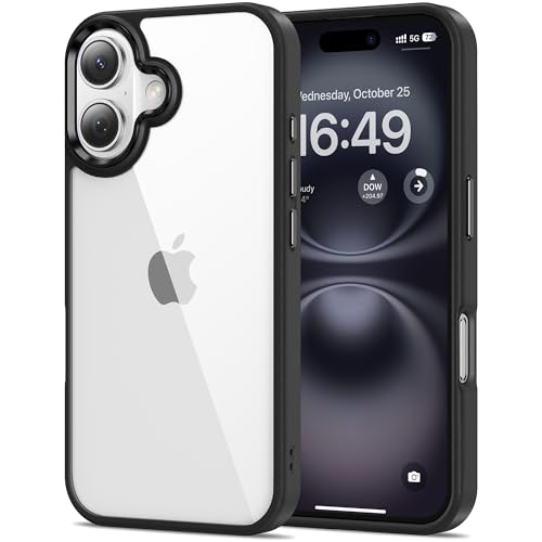 Image of HOOMIL Case for iPhone 16 6.1-Inch, Non-Yellowing, Drop Protection, Anti-Scratch Transparent Hard Back Phone Cover - Black