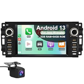 Vratzn Android 13 Car Radio Stereo for Jeep Wrangler JK 2007-2018 Dodge RAM 1500 2500 3500 2009-2012 4 Core CPU 2G RAM 64G ROM with Wireless CarPlay/Android Auto/GPS/HD Backup Camera/Bluetooth