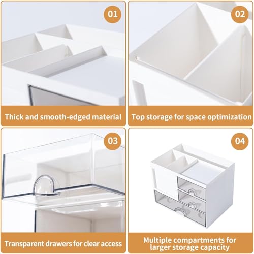 Image of UCRAVO Student Desk Organizer and Storage with 3 Drawers | Aesthetic Pastel Beige Clutter Control Solution | Multi-Functional Large Capacity Table Organizer for Study, School Supplies & Office Use