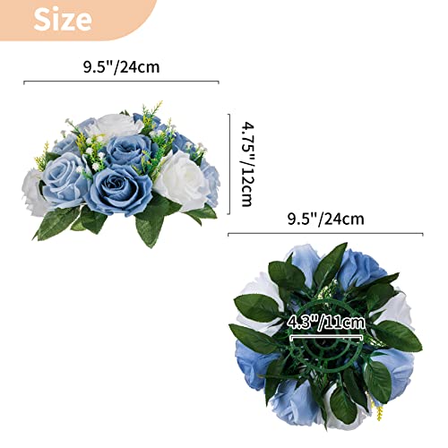 Image of NUPTIO Flower Balls Wedding Table Centerpieces, Dusty Blue & White Roses