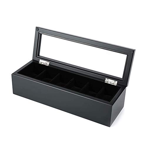 Preisvergleich Produktbild NBVCX Wohnaccessoires Uhrenbox Herrenuhr Display Organizer Holzschmuck 6 Uhr Aufbewahrungskoffer mit Glasdeckel und weichen Kissen Schwarz / Holz Farbe