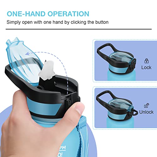 Image of PASER Motivational Water Bottle 32 oz with Straw & Time Marker, BPA Free & Leakproof Tritan Portable Reusable Fitness Sports Water Jug for Men Women & Kids (with Bottle Brush and Straw Brush)
