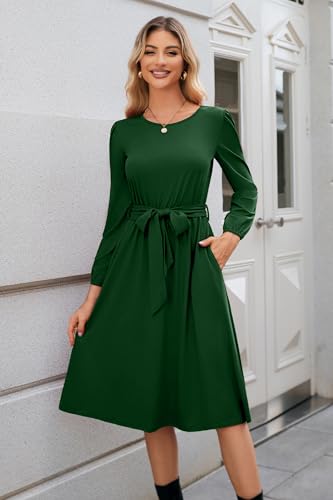 Image of Newshows Womens Long Sleeve Casual Dresses 2025 Business Work Teacher Fall Church Belted A Line Flowy Midi Dress