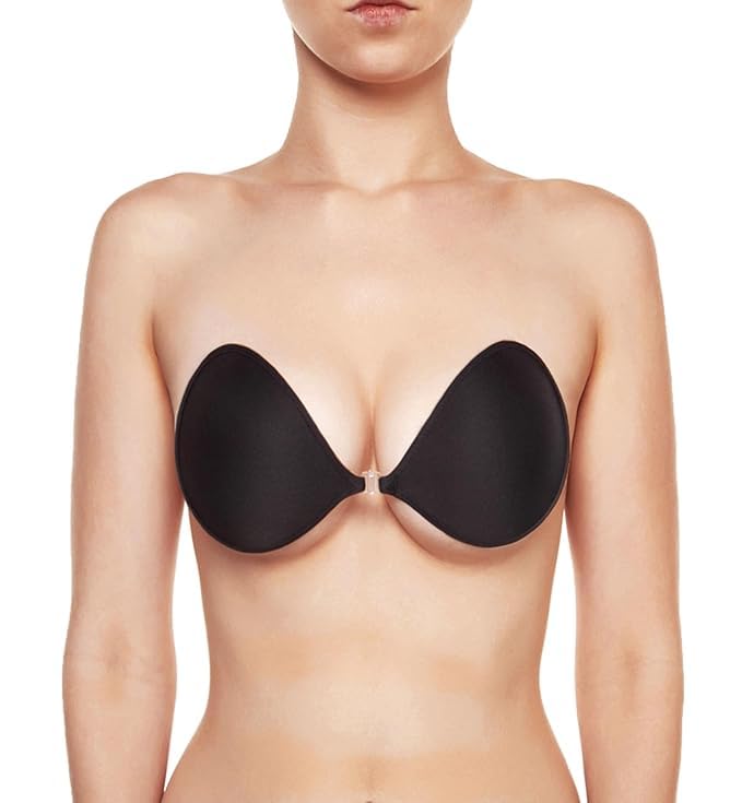 Silicone Wire Free Stick-On Bra Padded | Adhesive Bra Strapless Silicone Invisible Push Up Reusable Self Sticky Bra for Backless Dress Stick on Bra (in, Cup Band, A, Standard, Black)-picture-13