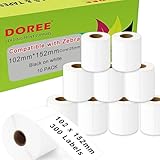DOREE 10 rotoli di etichette per spedizioni bianche 100 x 150 mm, compatibili con Zebra GK420D/GX420D/GK420T/GX420T/ZD620/ZD500R/ZT230/ZT410, 300 etichette/rotolo, nucleo 25 mm (1 LZ-102-152-25).