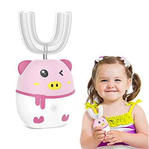 FEISIKE Ultrasonic Kids ELectric Toothbrush,U Type Toothbrush, Three Gear Speed Clearning Mode, Auto-toothbrush Specially Designed for Toddlers(Pink)