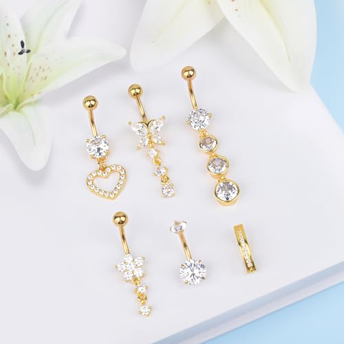 LEE&RO Belly Button Rings Dangle Belly Rings Navel Rings 14G Surgical Steel Belly Rings Belly Piercing3