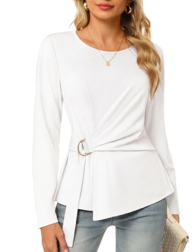 GRACE KARIN Women's 2026 Long Sleeve Peplum Tops, Summer Dressy Casual Shirts, Work Tunic Blouses Trendy Fashion Clothes White XL