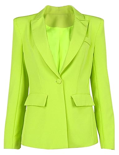 Women's Solid Color Blazer One-Button Tuxedos Coat Peak Lapel Suit Jacket Prom Party Casual