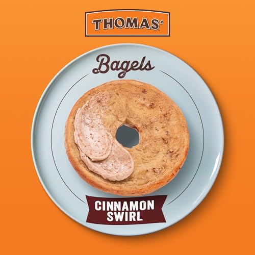 Thomas\' Cinnamon Swirl Bagels, 6 count, (3.0 oz each), 9g Protein, Kosher Cinnamon Bagels, 18 oz Bag